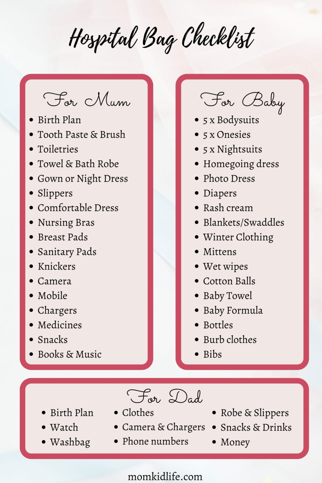 The Ultimate Hospital Bag Checklist For Mum Partner Baby Mom Kid Life