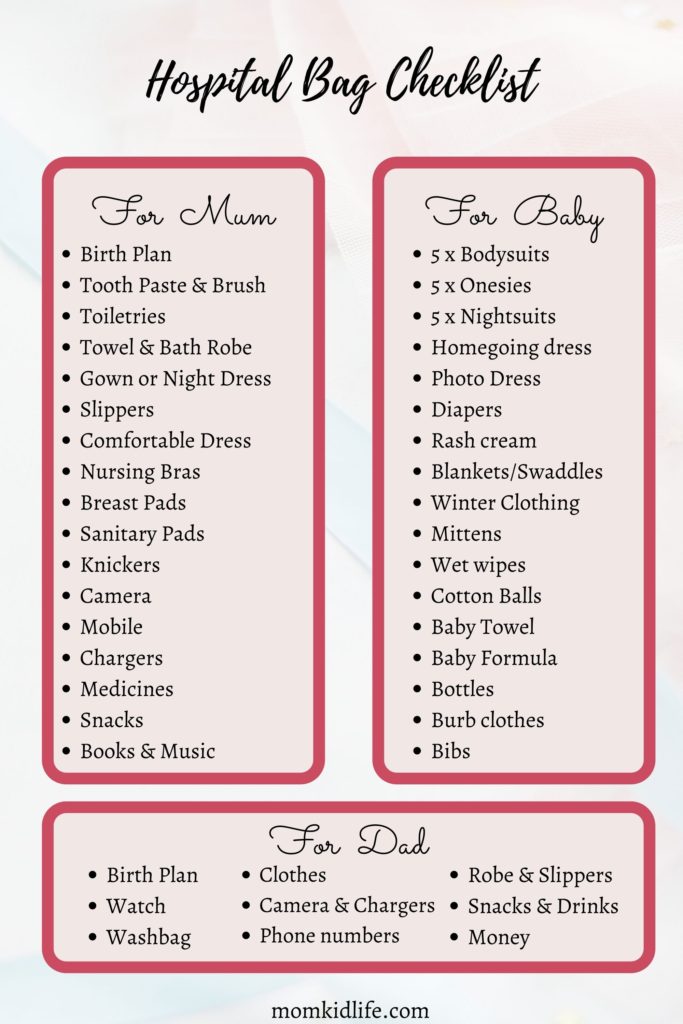 Hospital Bag Checklist for Mom, Partner, and Baby with Free