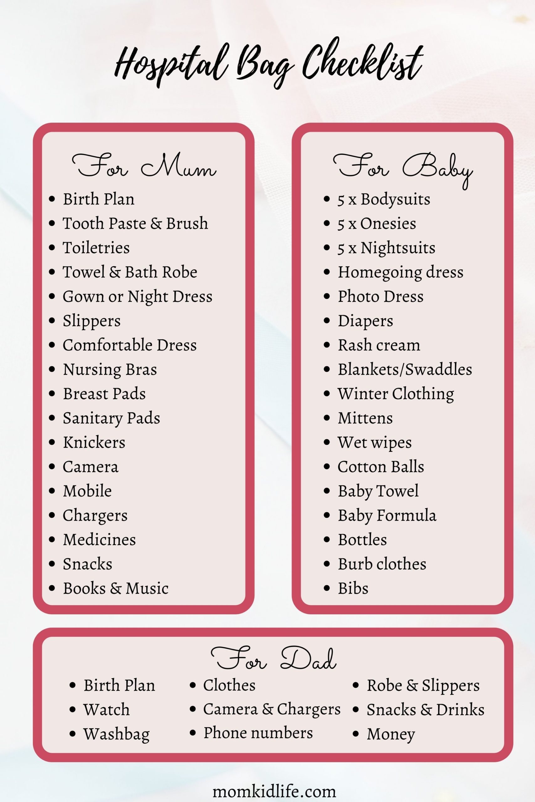 The Ultimate Hospital Bag Checklist For Mum, Partner & Baby Mom Kid Life